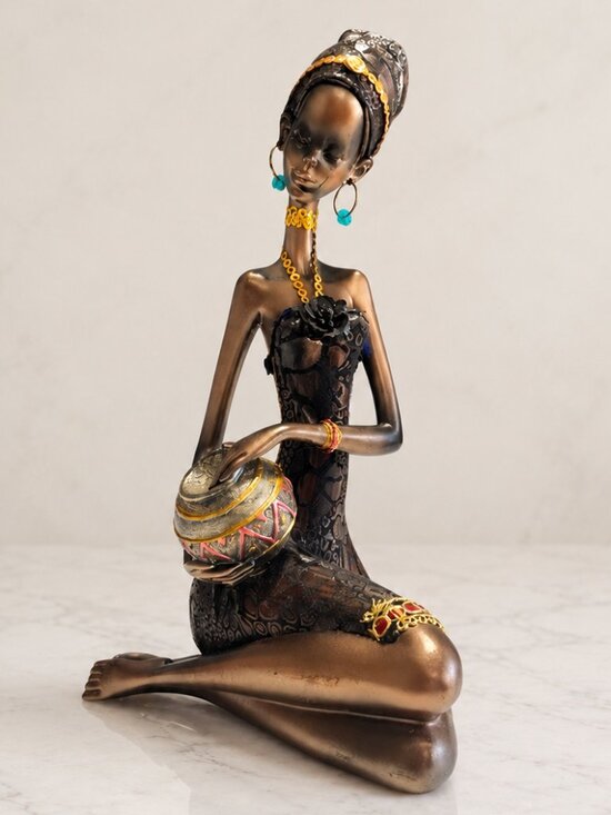 Table Art Other - African Woman Figurine Hand Painted Tribal Culture Sculpture 10.5" Decor